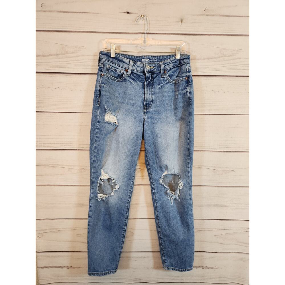 Old Navy Women's Blue High Rise Cotton Distressed O.G Straight Leg Jeans Size 10